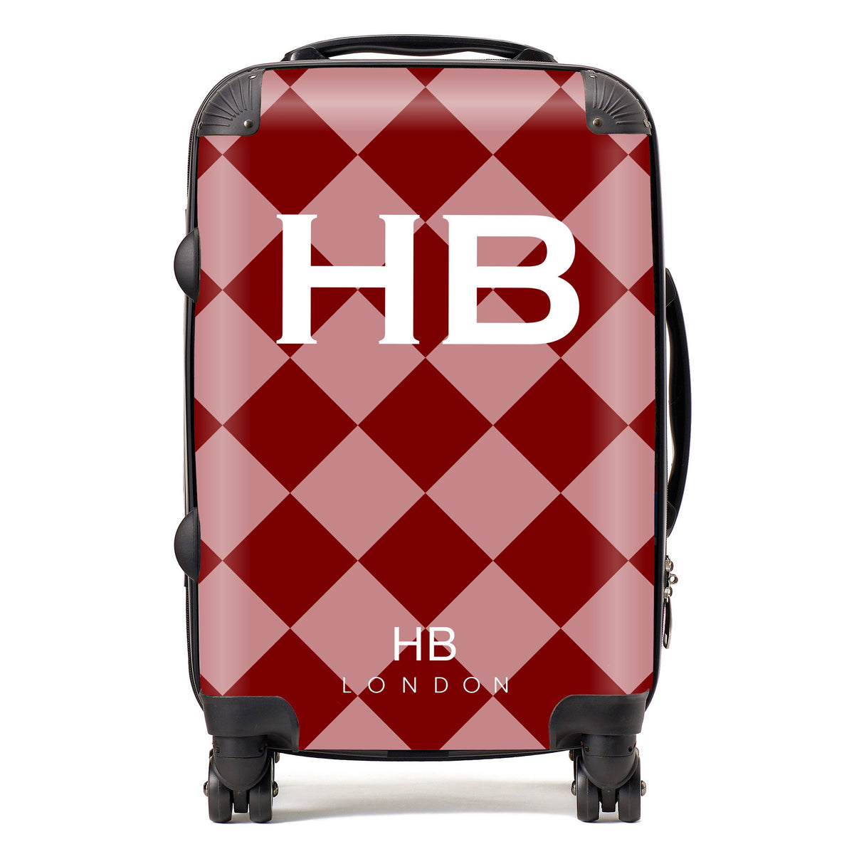 Red and Pink Check with White Font Initial Personalised Suitcase-1