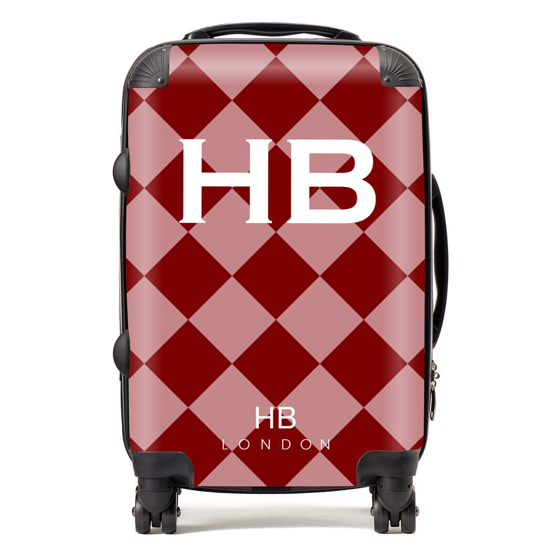 Red and Pink Check with White Font Initial Personalised Suitcase-1