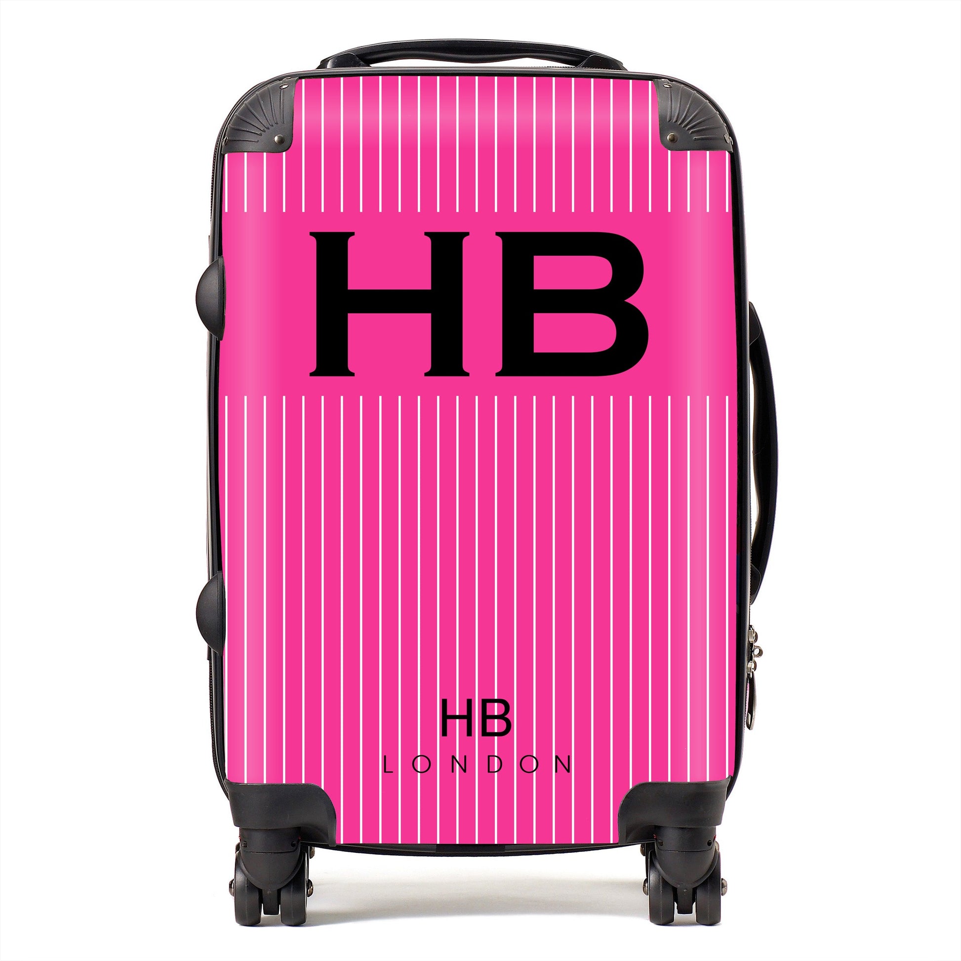 Hot Pink Pinstripe with Black Font Initial Personalised Suitcase-1