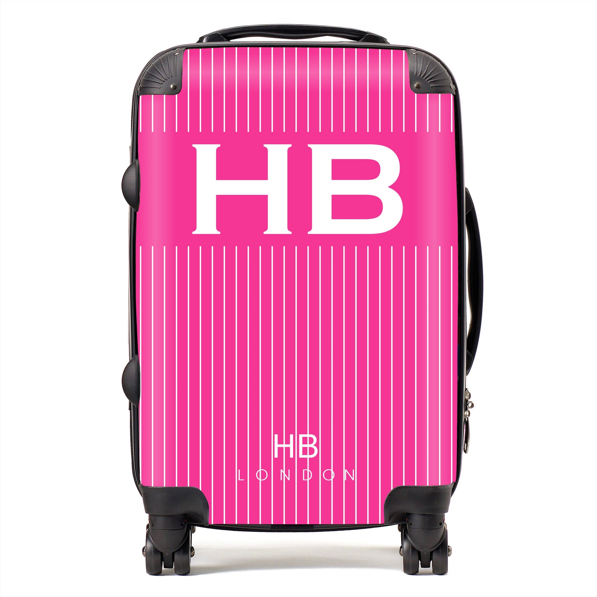 Hot Pink Pinstripe with White Font Initial Personalised Suitcase