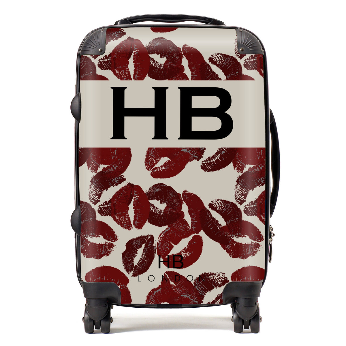 Burgundy Kisses with Black Font Initial Personalised Suitcase-1