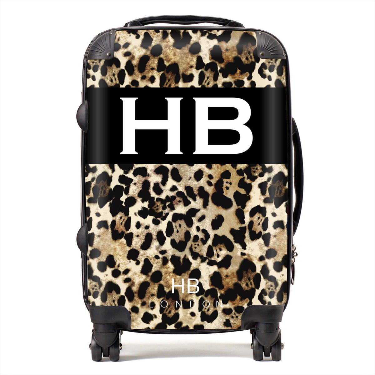 Leopard Print with White Font Initial Personalised Suitcase