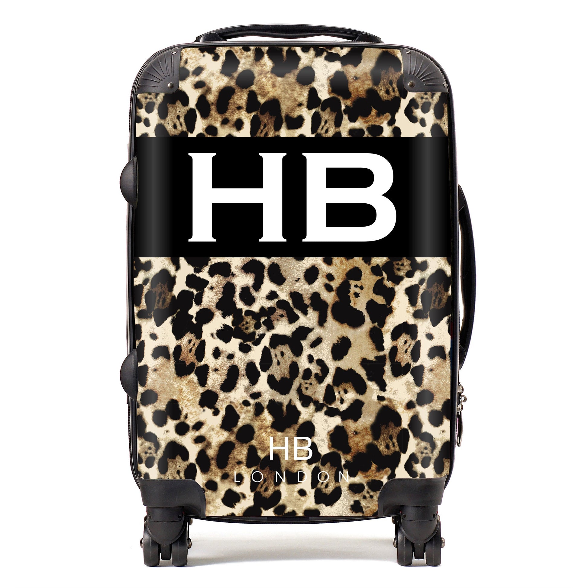 Leopard Print with White Font Initial Personalised Suitcase-1