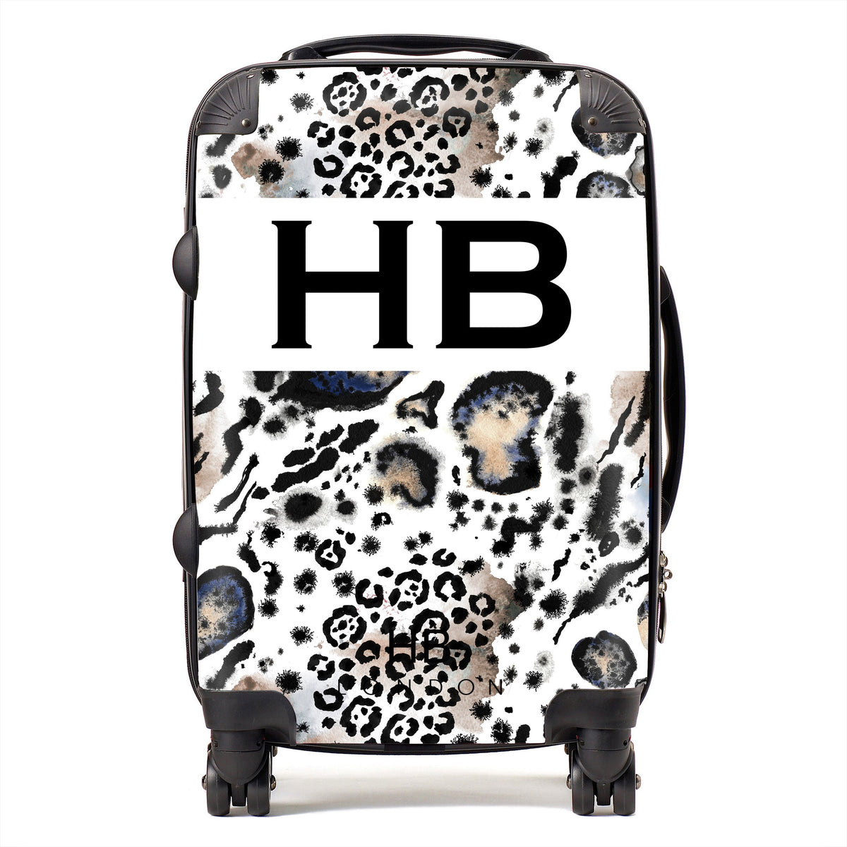 Snow Leopard and Tiger Print with Black Font Initial Personalised Suitcase