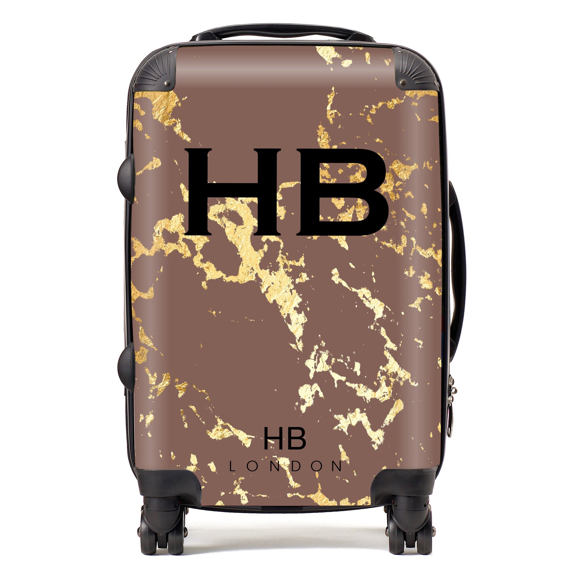 Mocha and Gold Marble Initial Personalised Suitcase-1