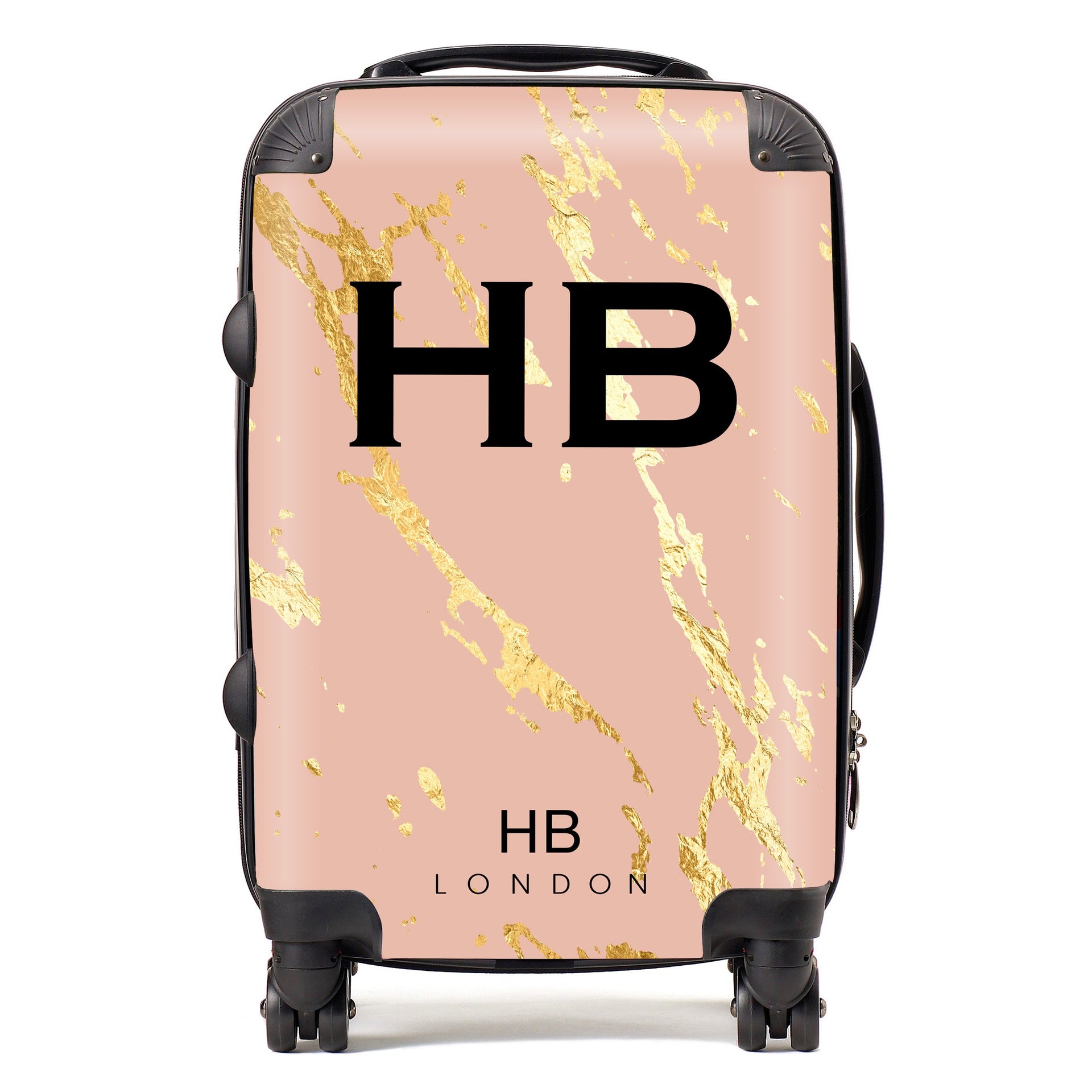 Nude Pink and Gold Marble Initial Personalised Suitcase