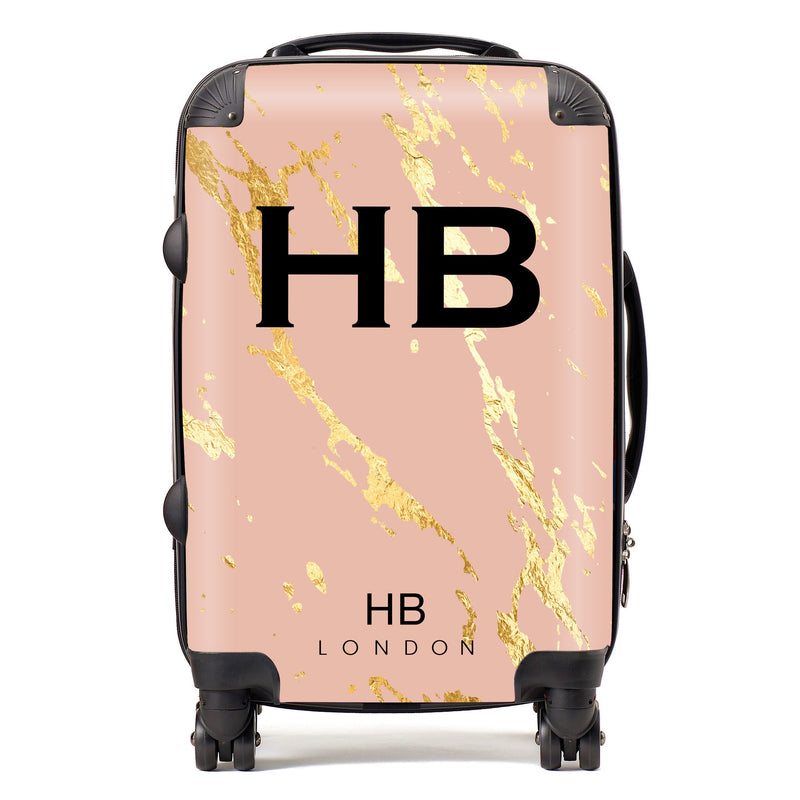 Nude Pink and Gold Marble Initial Personalised Suitcase-1