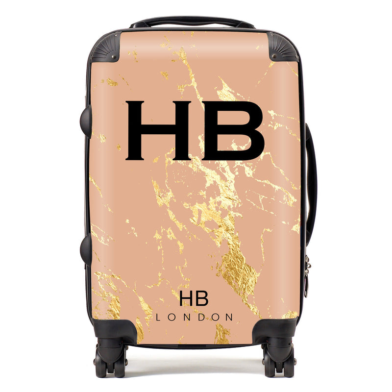 Peach and Gold Marble Initial Personalised Suitcase-1