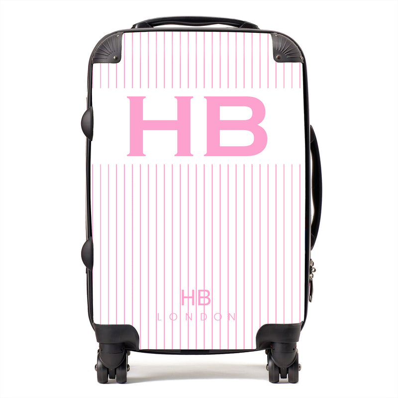 White and Pink Pinstripe with Pink Font Initial Personalised Suitcase-1