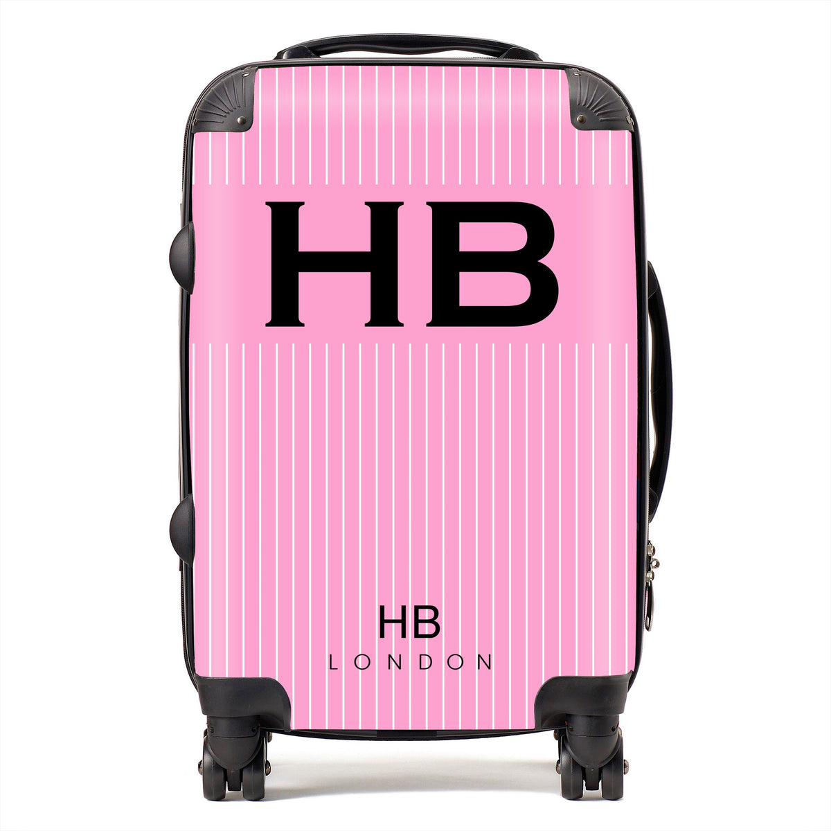 Pink Pinstripe with Black Font Initial Personalised Suitcase