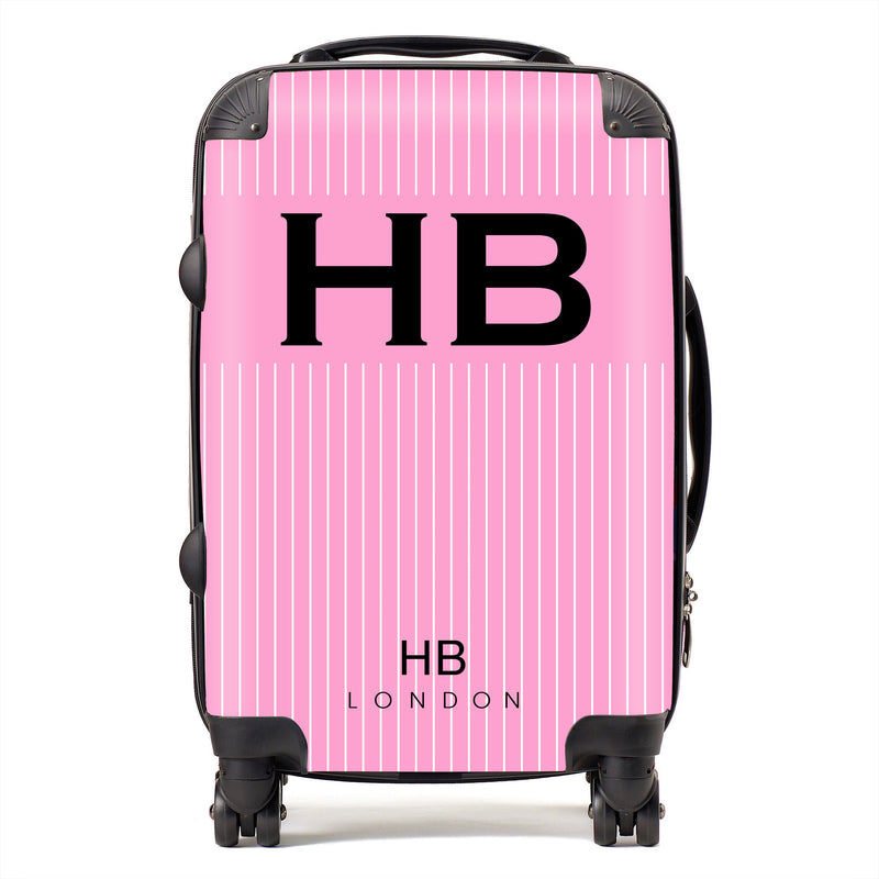 Pink Pinstripe with Black Font Initial Personalised Suitcase-1