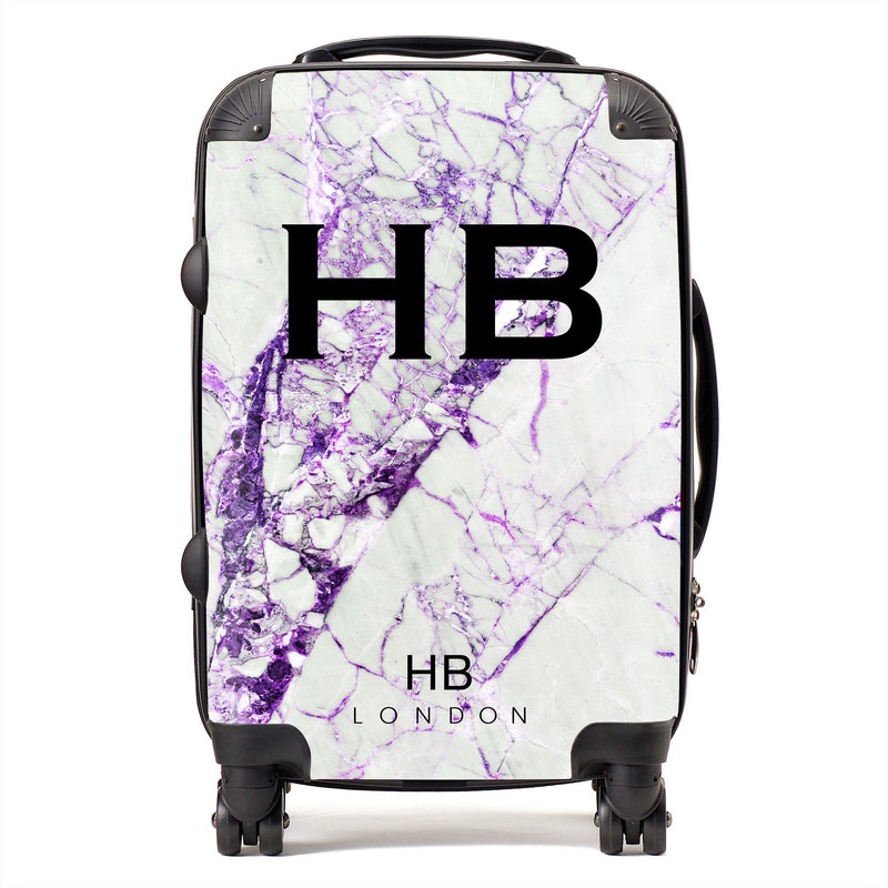 Purple Cracked Marble Initial Personalised Suitcase-1
