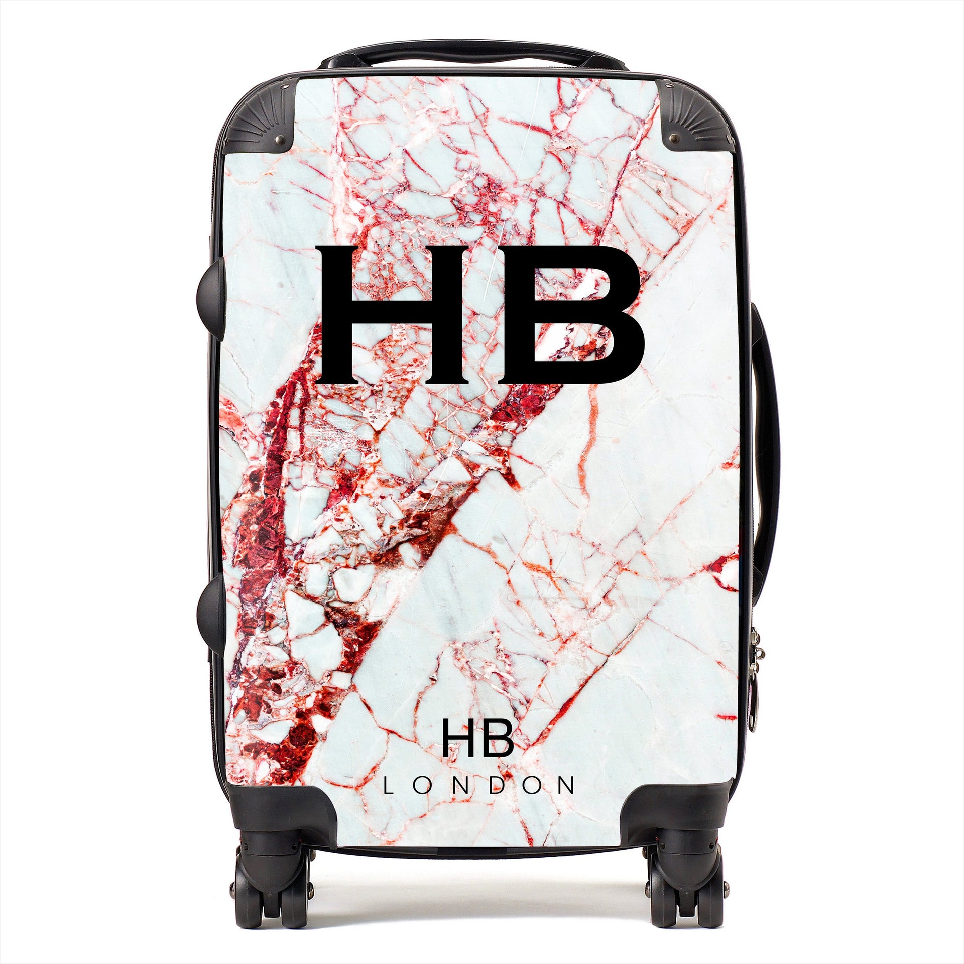 Red Cracked Marble Initial Personalised Suitcase