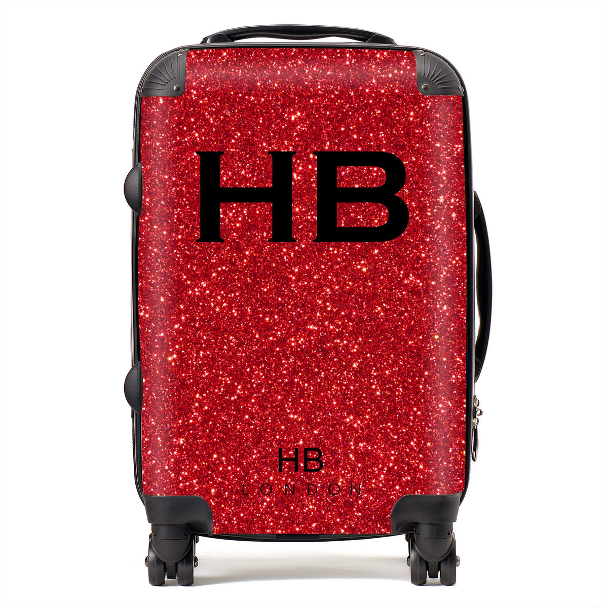Red Glitter Effect with Black Font Initial Personalised Suitcase-1