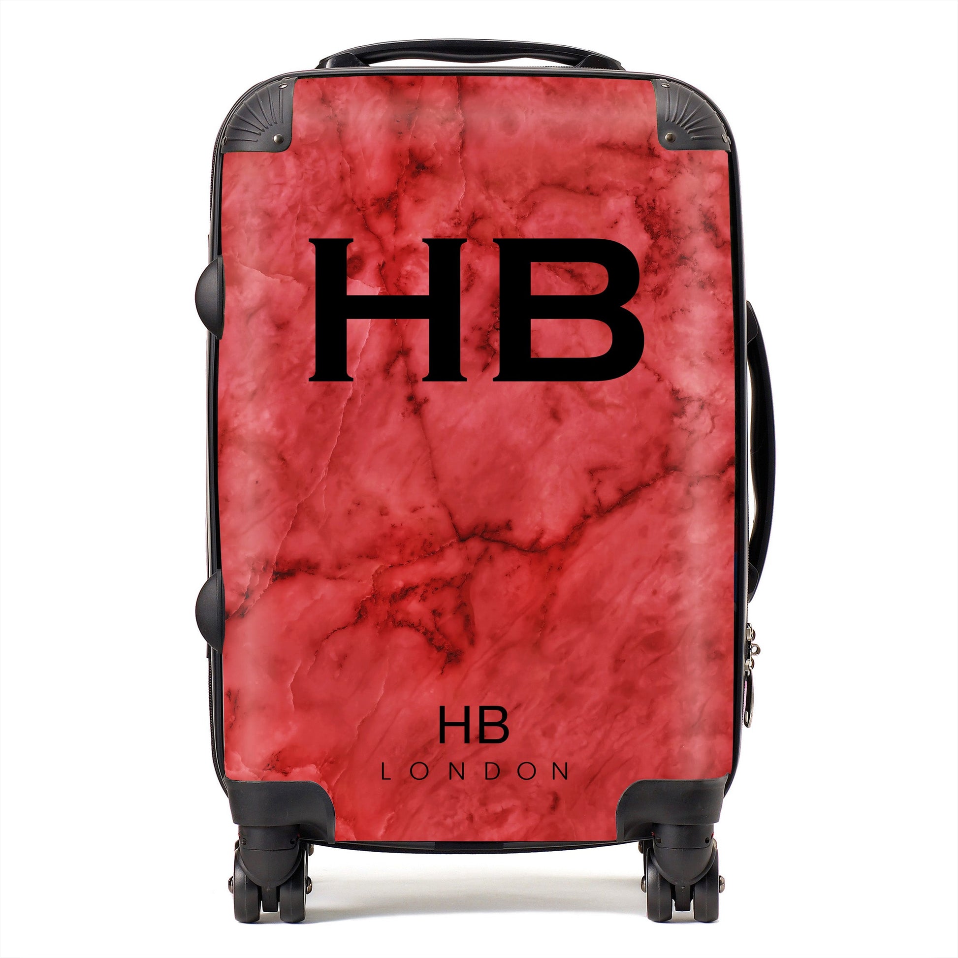 Red Marble with Black Font Initial Personalised Suitcase-1
