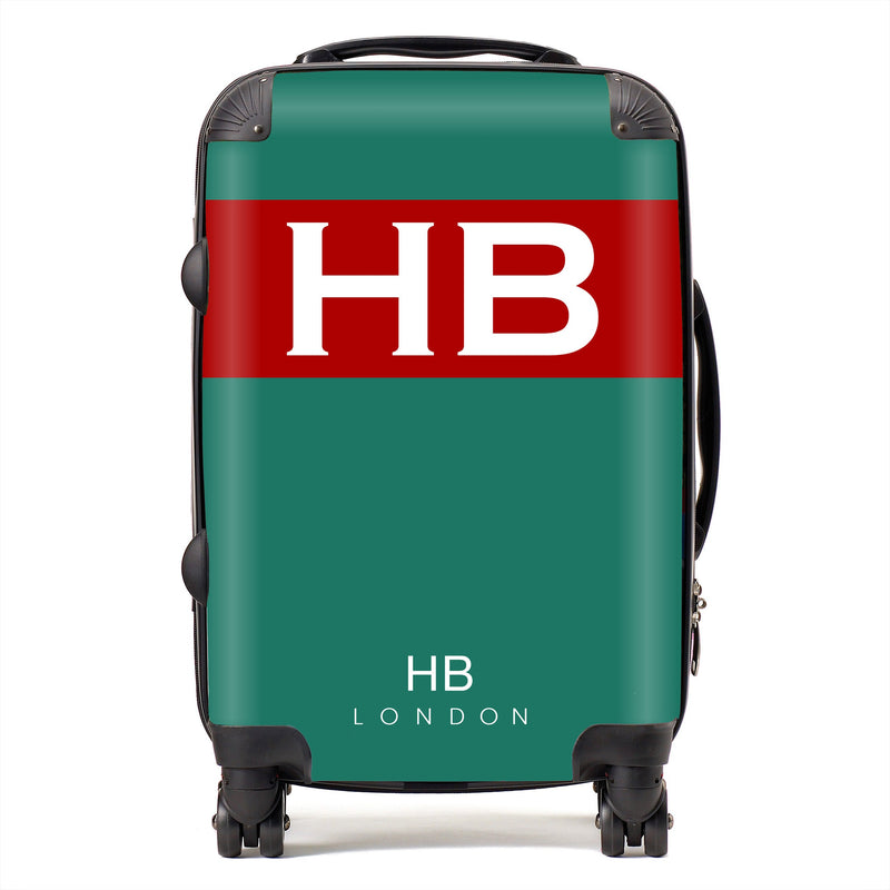 Green and Red with White Font Initial Personalised Suitcase-1