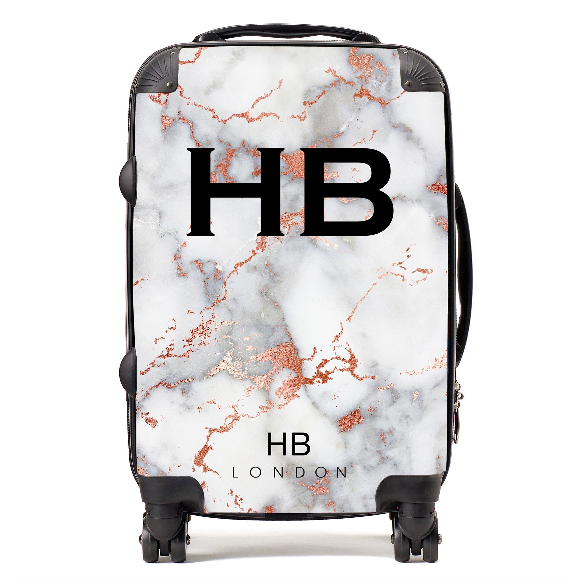 White and Rose Gold Foil Marble Initial Personalised Suitcase