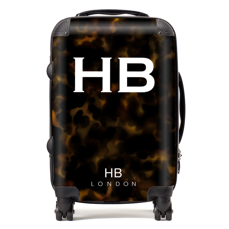 Classic Tortoise Shell with White Font Initial Personalised Suitcase-1