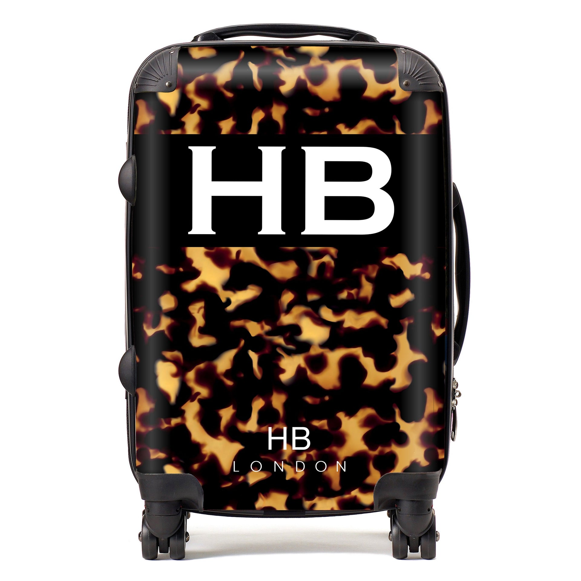 Amber Tortoise Shell with White Font Initial Personalised Suitcase