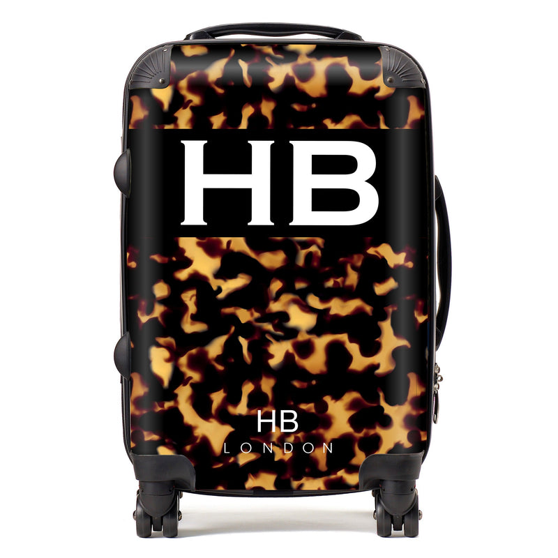 Amber Tortoise Shell with White Font Initial Personalised Suitcase-1