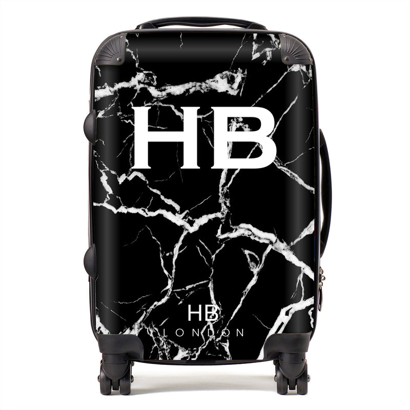 Black and White Marble Initial Personalised Suitcase-1