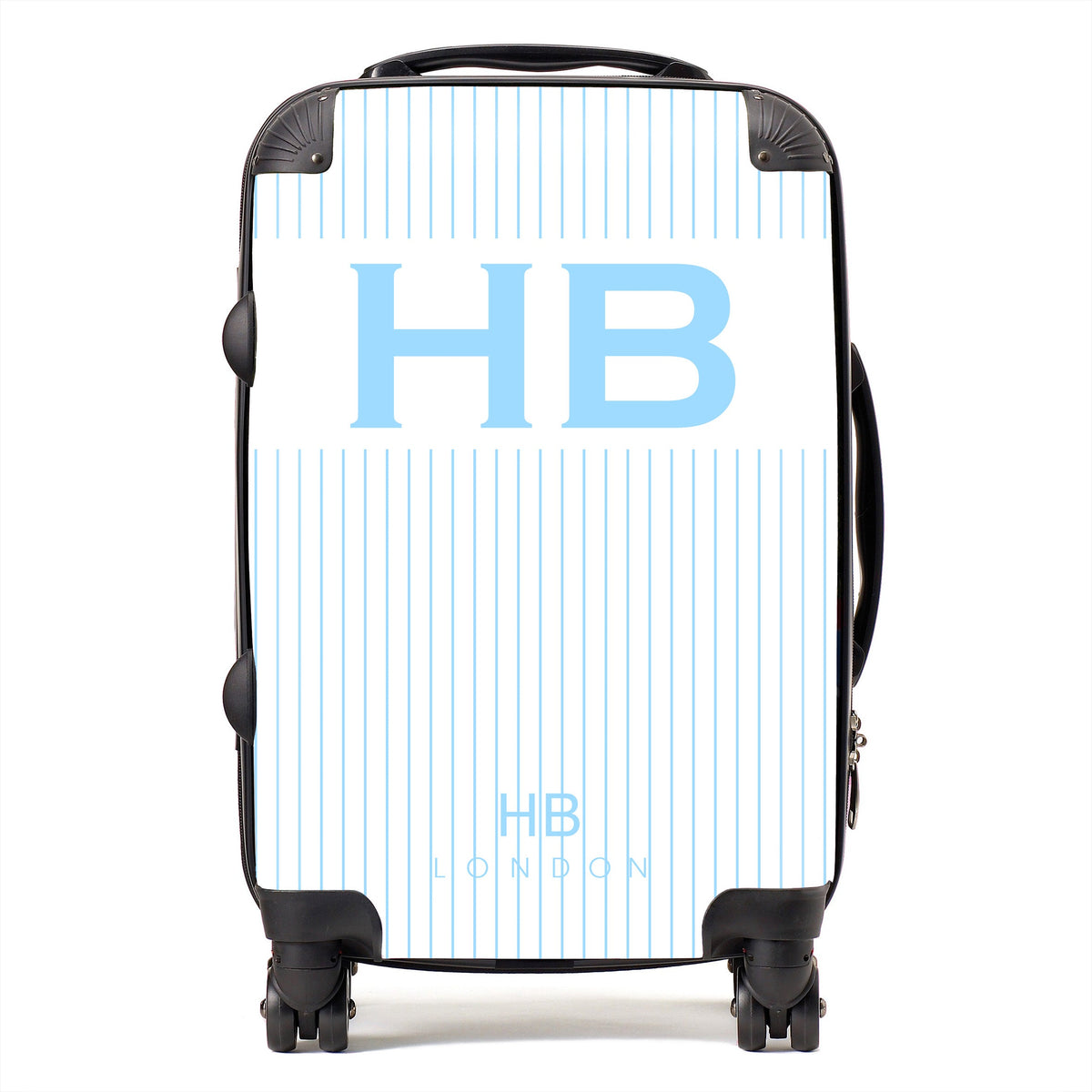White and Blue Pinstripe with Blue Font Initial Personalised Suitcase-1