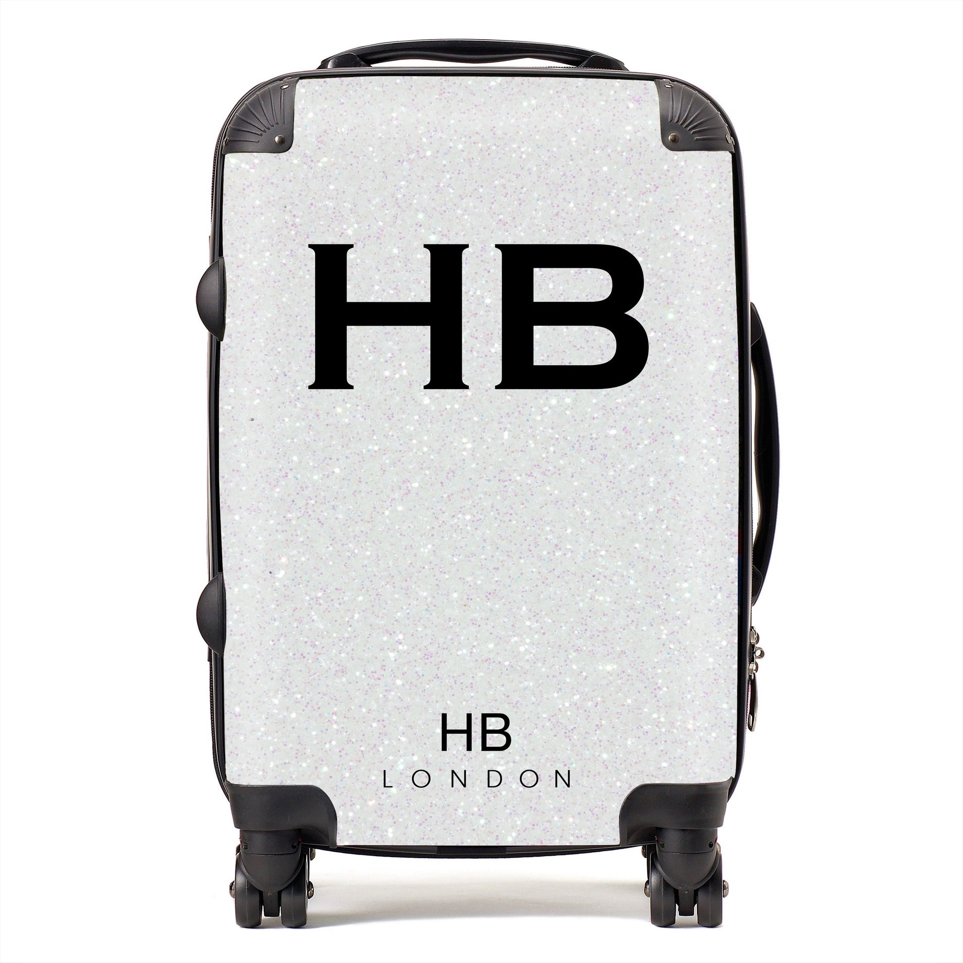 White Glitter Effect Initial Personalised Suitcase-1