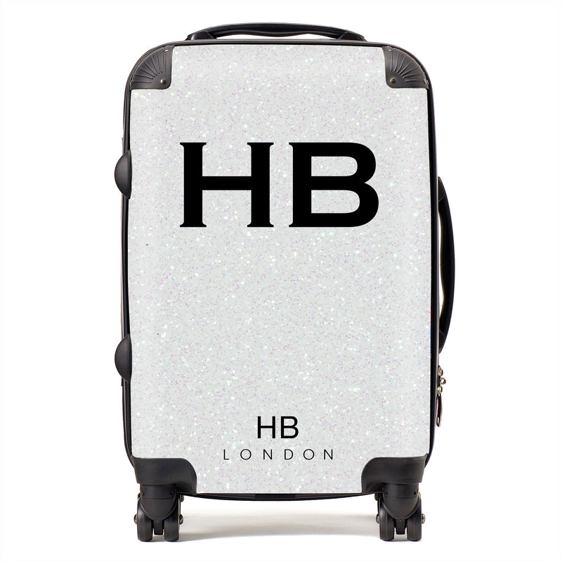 White Glitter Effect Initial Personalised Suitcase-1