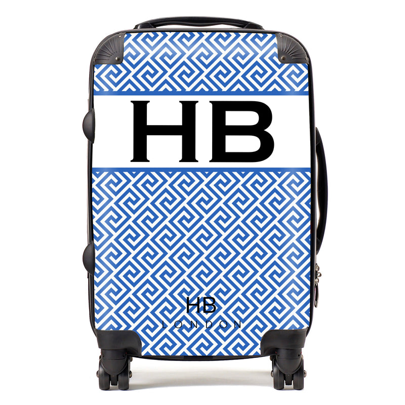 Aegean Maze with Black Font Initial Personalised Suitcase-1