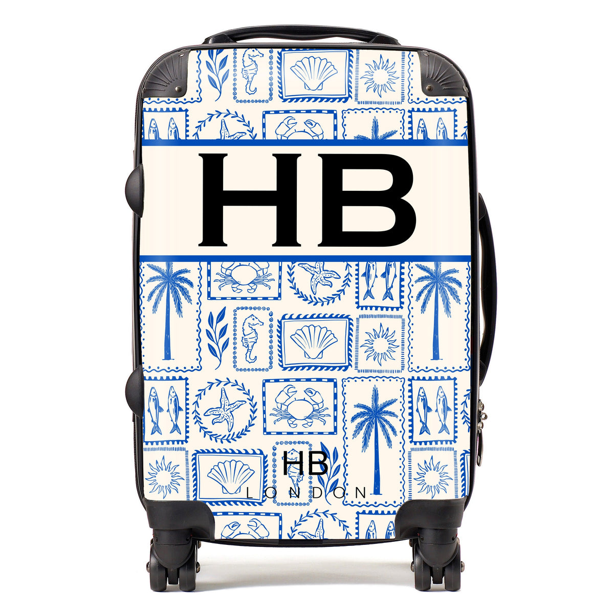 Santorini Stamps with Black Font Initial Personalised Suitcase-1