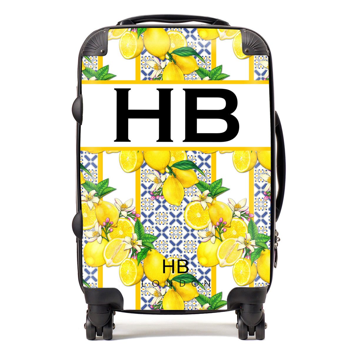 Capri Lemons with Black Font Initial Personalised Suitcase