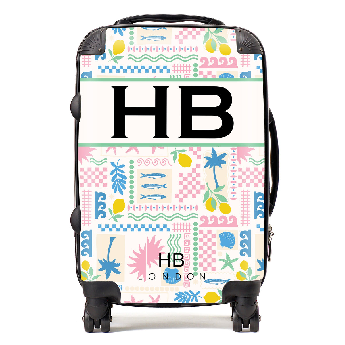 Côte d'Azur Dreams with Black Font Initial Personalised Suitcase