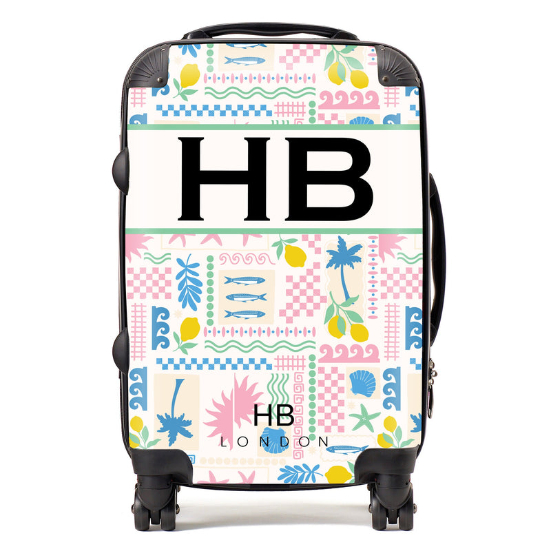 Côte d'Azur Dreams with Black Font Initial Personalised Suitcase-1