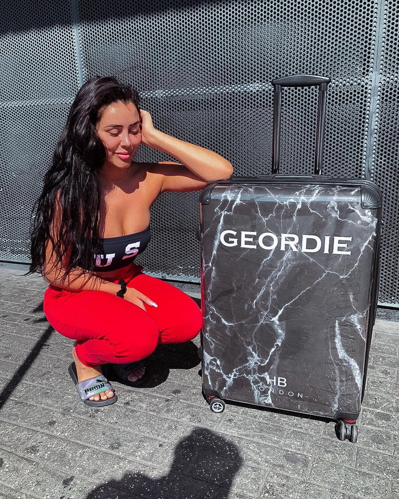 Copy of Black Marble with White Font Initial Personalised Suitcase-4