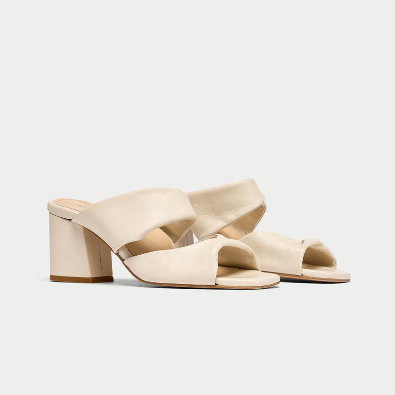 Mia - Off White Leather Mules-3