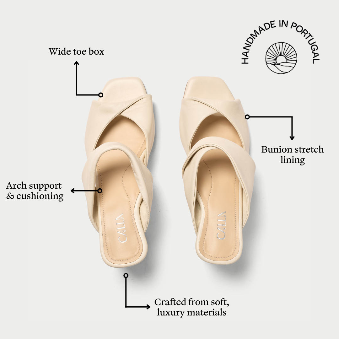 Mia - Off White Leather Mules-5