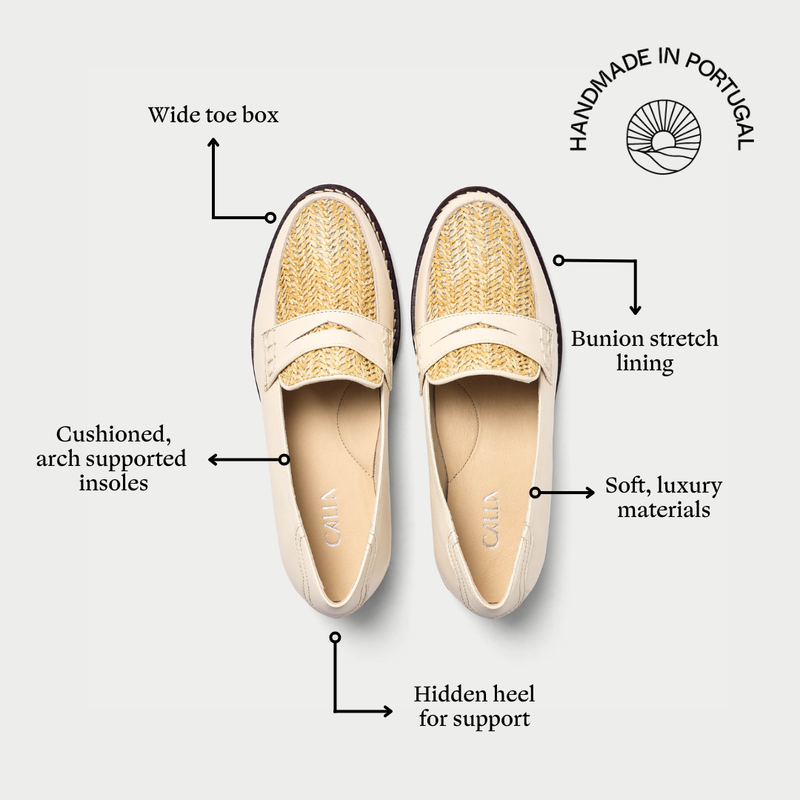 Nadia - Buttermilk Leather Raffia Loafers-8