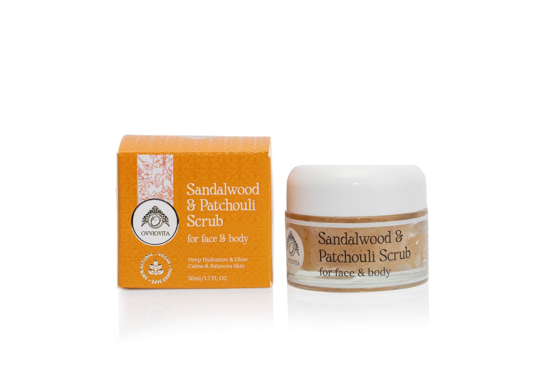Sandalwood & Patchouli Face & Body Scrub – Travel Skin Exfoliator