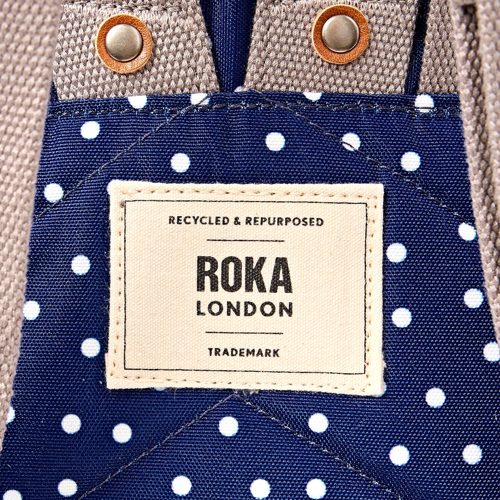 Canfield Roll Top Backpack in Navy Polka Dot-10