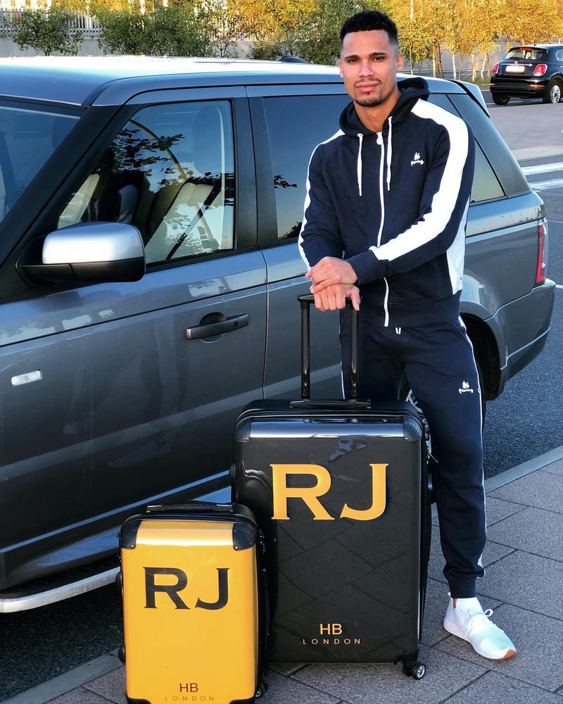 Mustard with Black Font Initial Personalised Suitcase-3