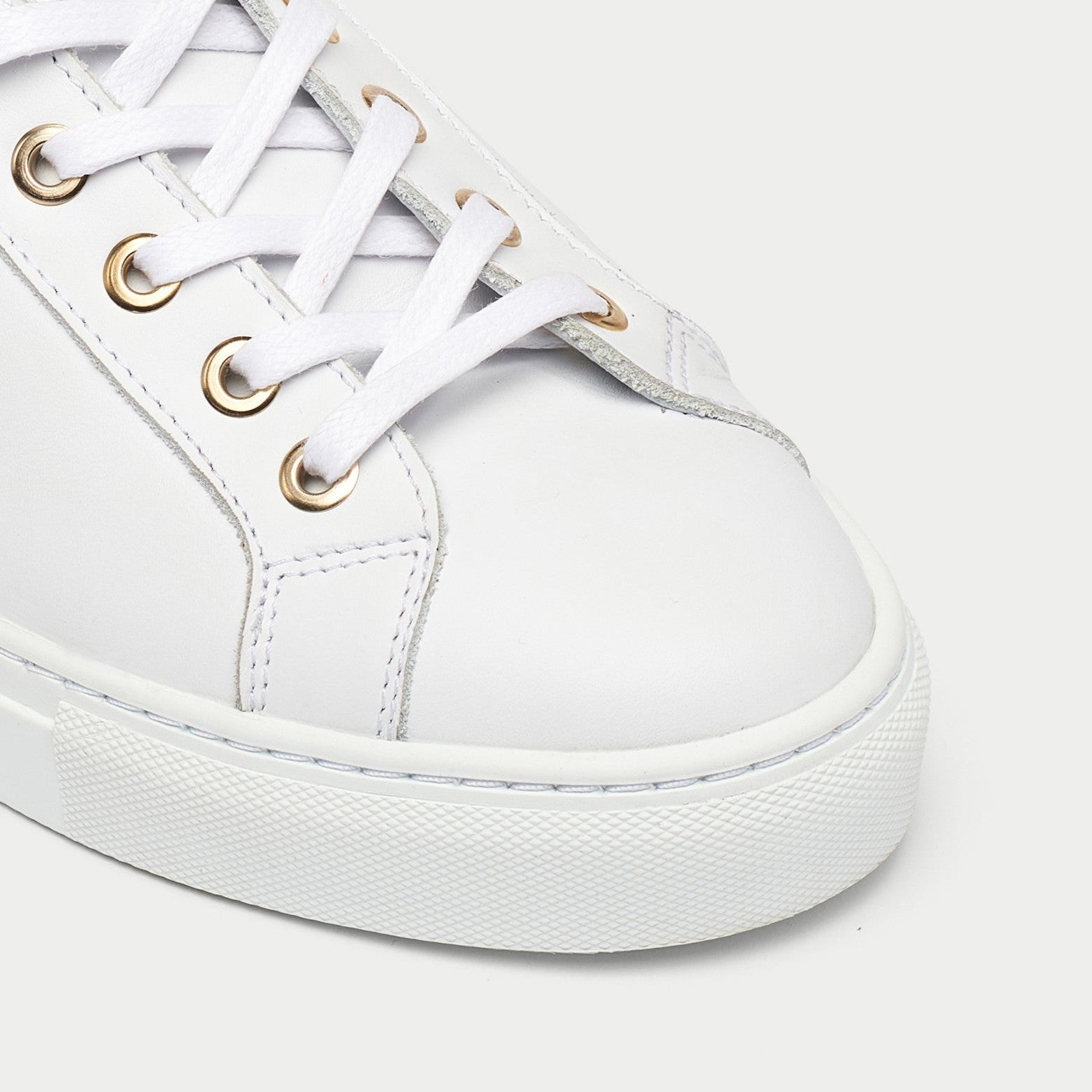 Star - Smooth White Leather & Champagne Trainers-4