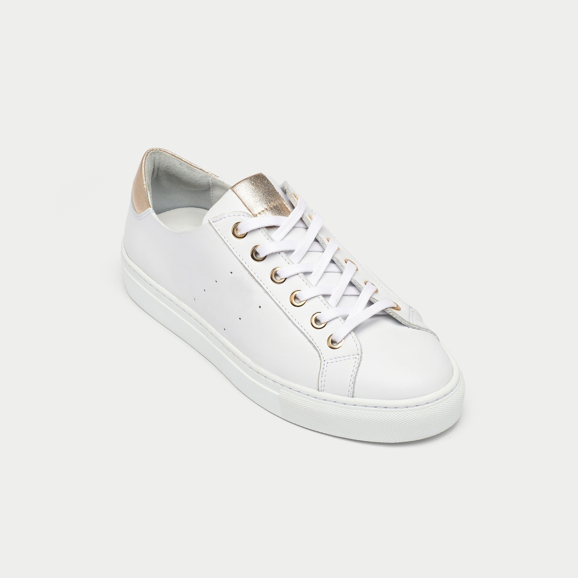 Star - Smooth White Leather & Champagne Trainers-2