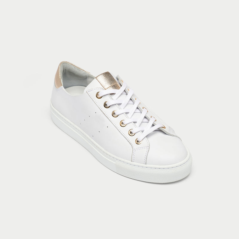 Star - Smooth White Leather & Champagne Trainers-2