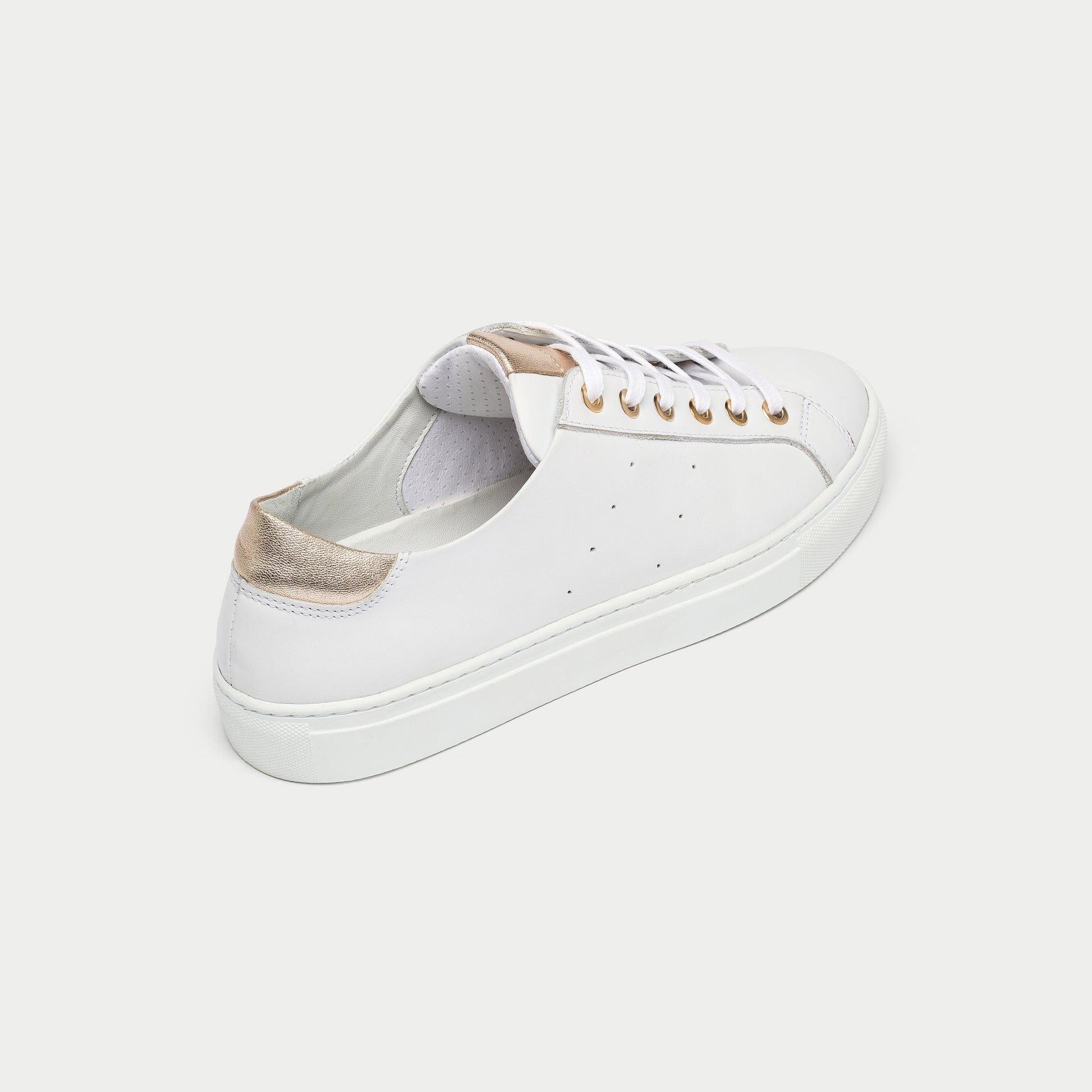 Star - Smooth White Leather & Champagne Trainers-3