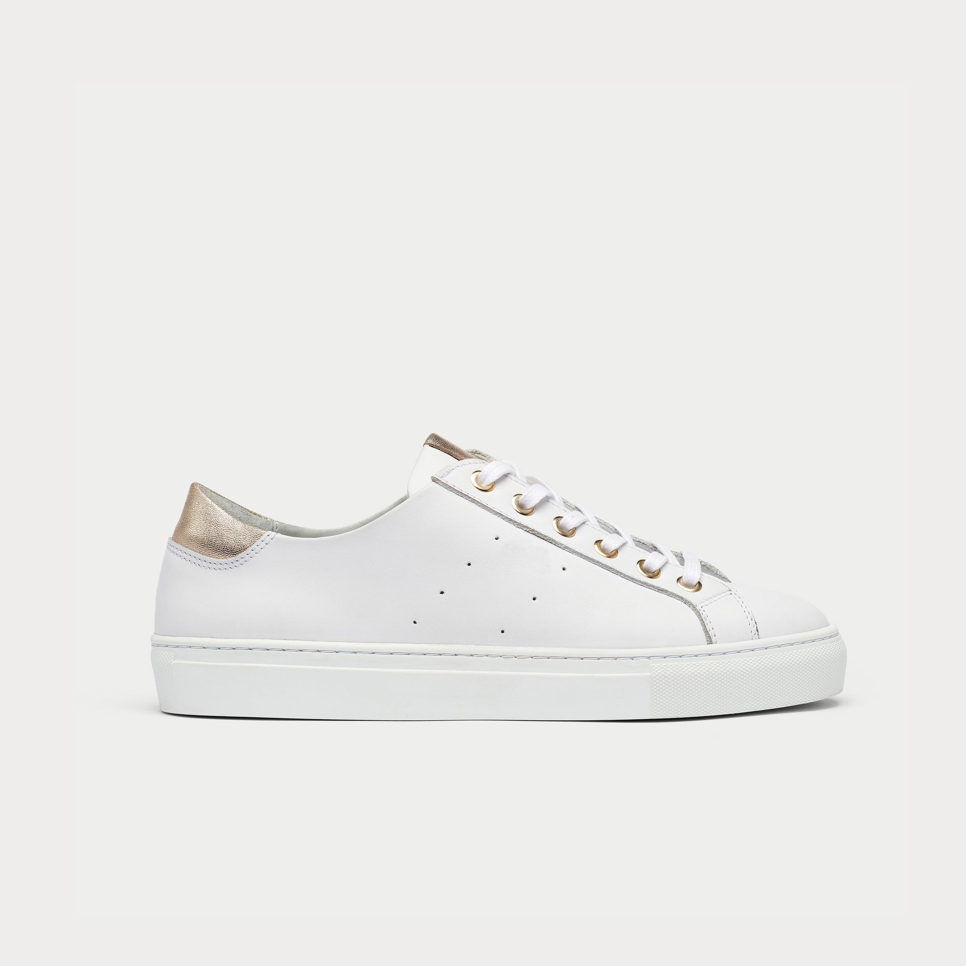 Star - Smooth White Leather & Champagne Trainers