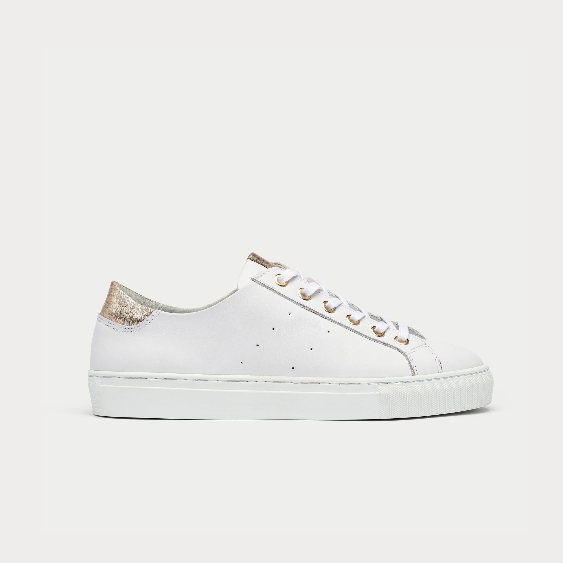 Star - Smooth White Leather & Champagne Trainers-1