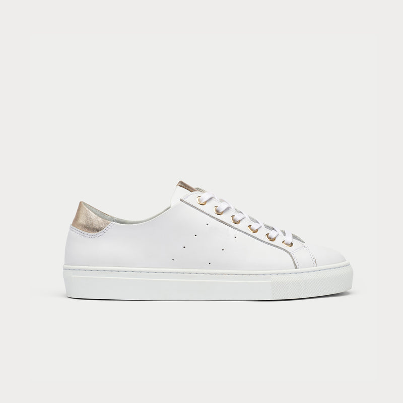 Star - Smooth White Leather & Champagne Trainers-1