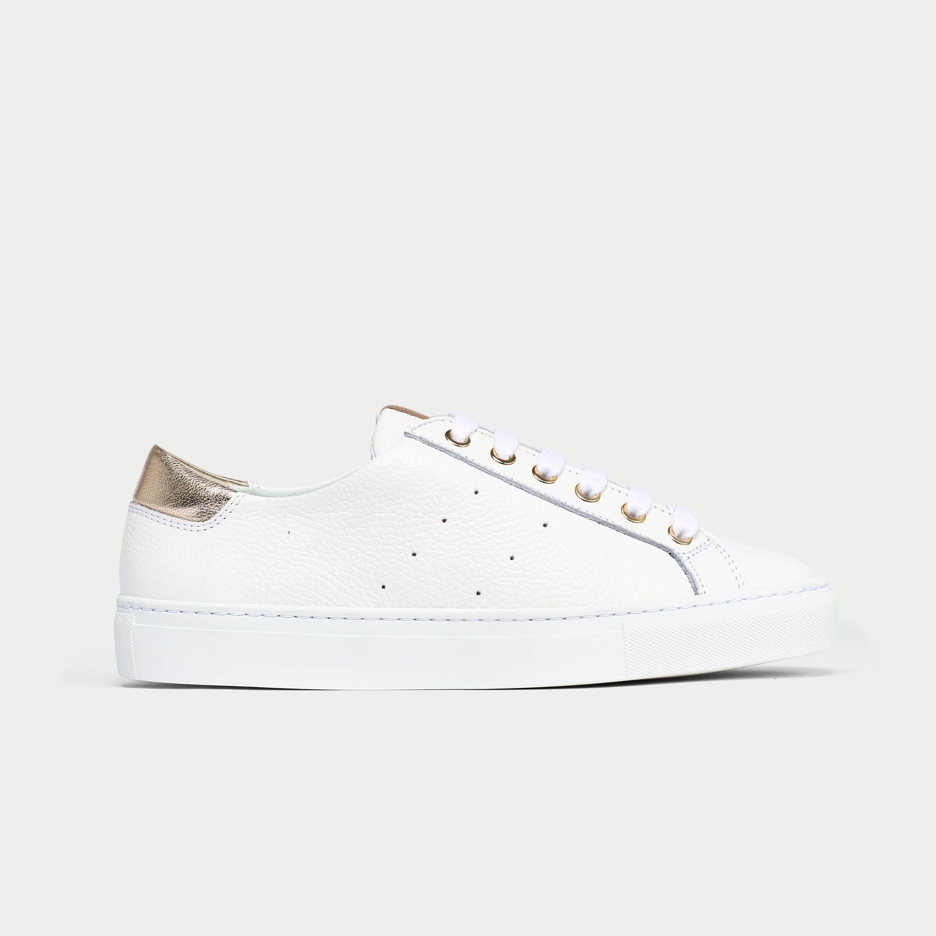 Star - Grain White Leather & Champagne Wide Fit Trainers