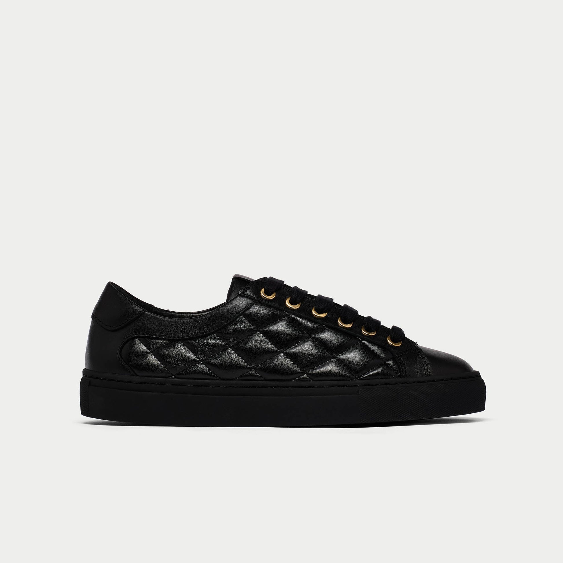 Star - Black Quilted Leather Wide Fit Trainers-1