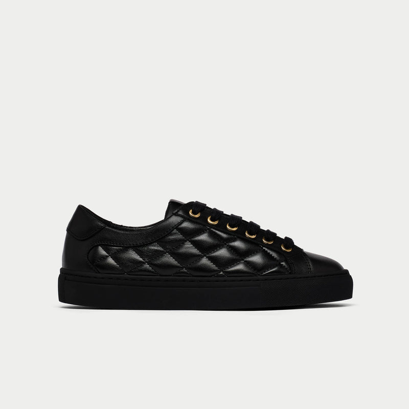 Star - Black Quilted Leather Wide Fit Trainers-1